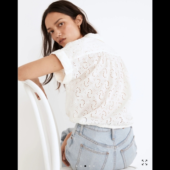Madewell eyelet button up drawstring top XL - Picture 3 of 7